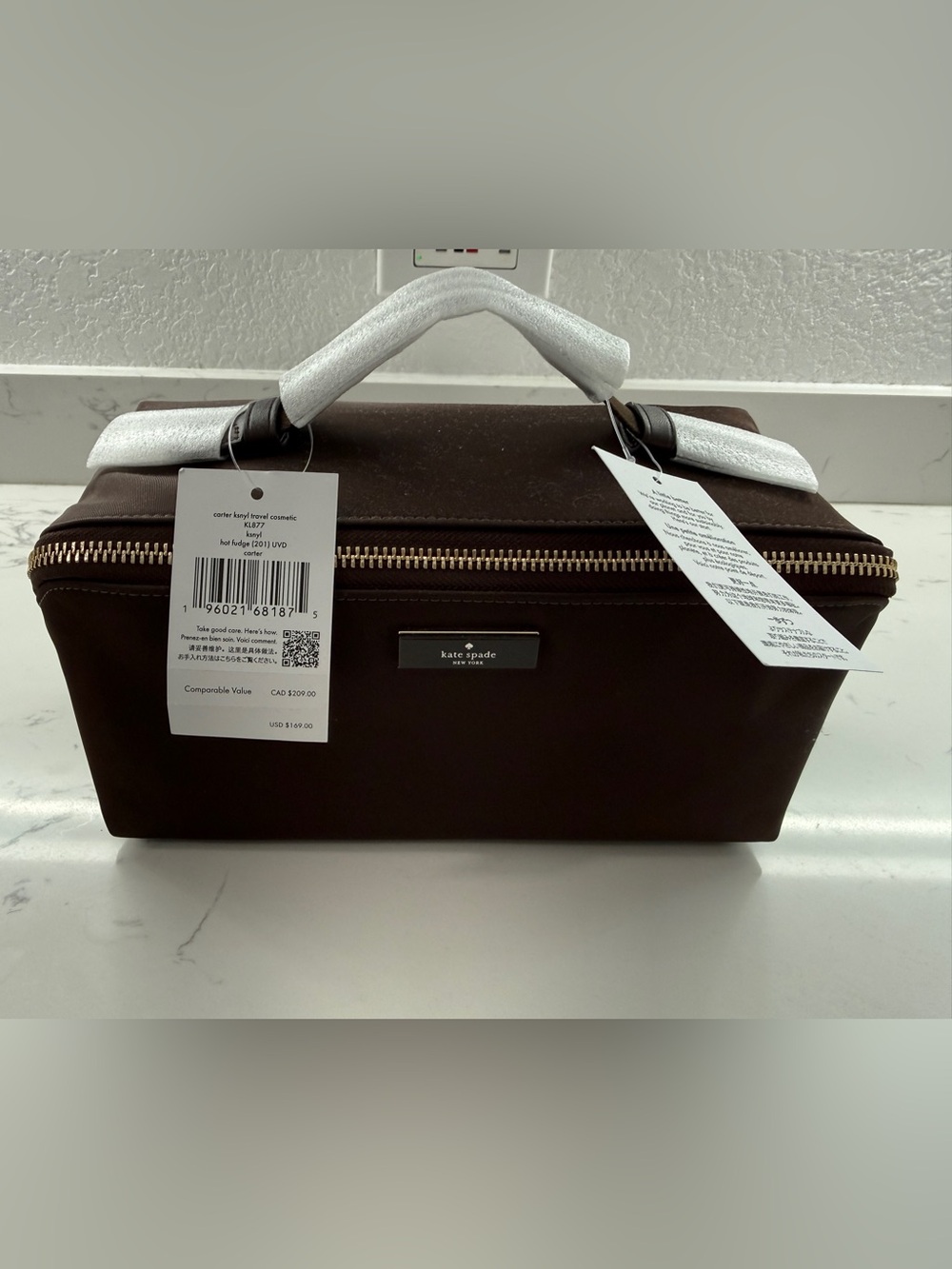 NWT Kate Spade Carter Nylon Travel Cosmetic Pouch Hot Fudge Brown Makeup Bag KL8 - Picture 3 of 12